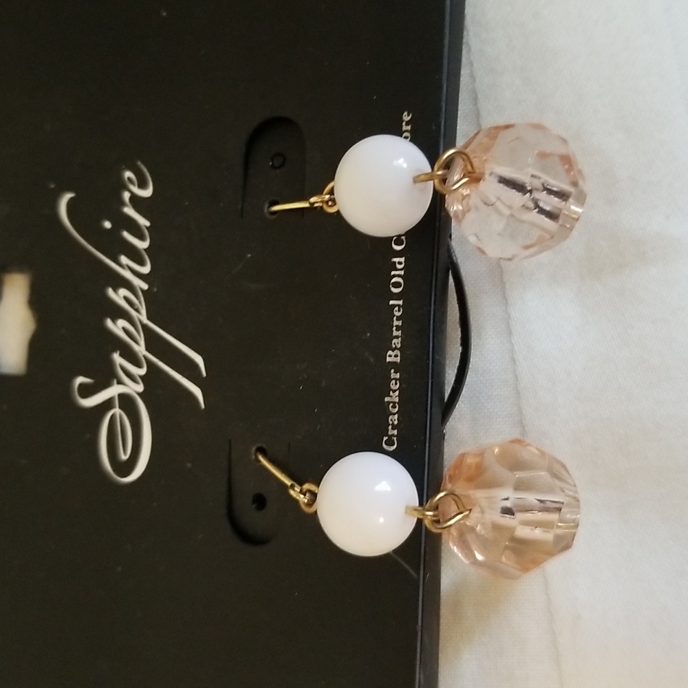New Sapphire White Pink Beaded Dangly Earrings